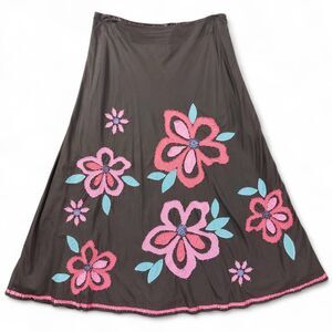 Boden Floral Cotton Skirt 14 Brown 100% Cotton Lined Festival Hippie Artwear